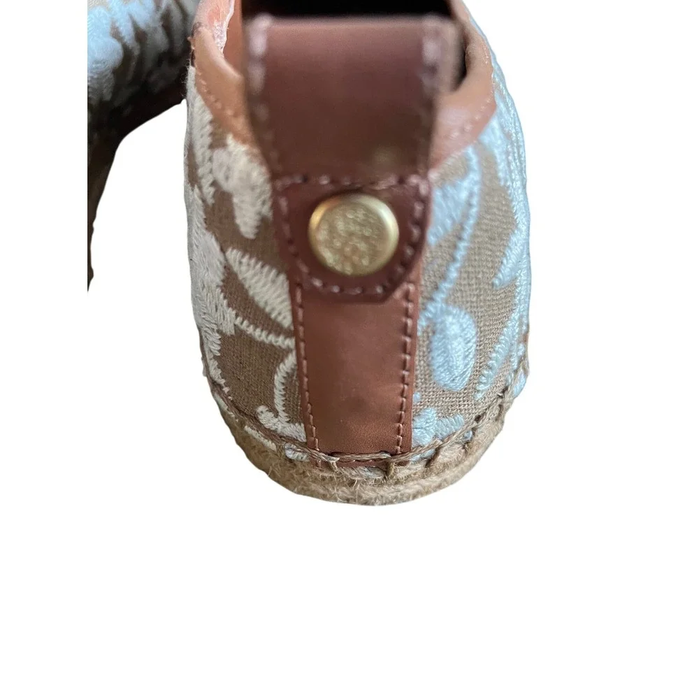 Vince Camuto Women Espadrille Flats Embroidered Floral Square Toe Tan Brown 6.5